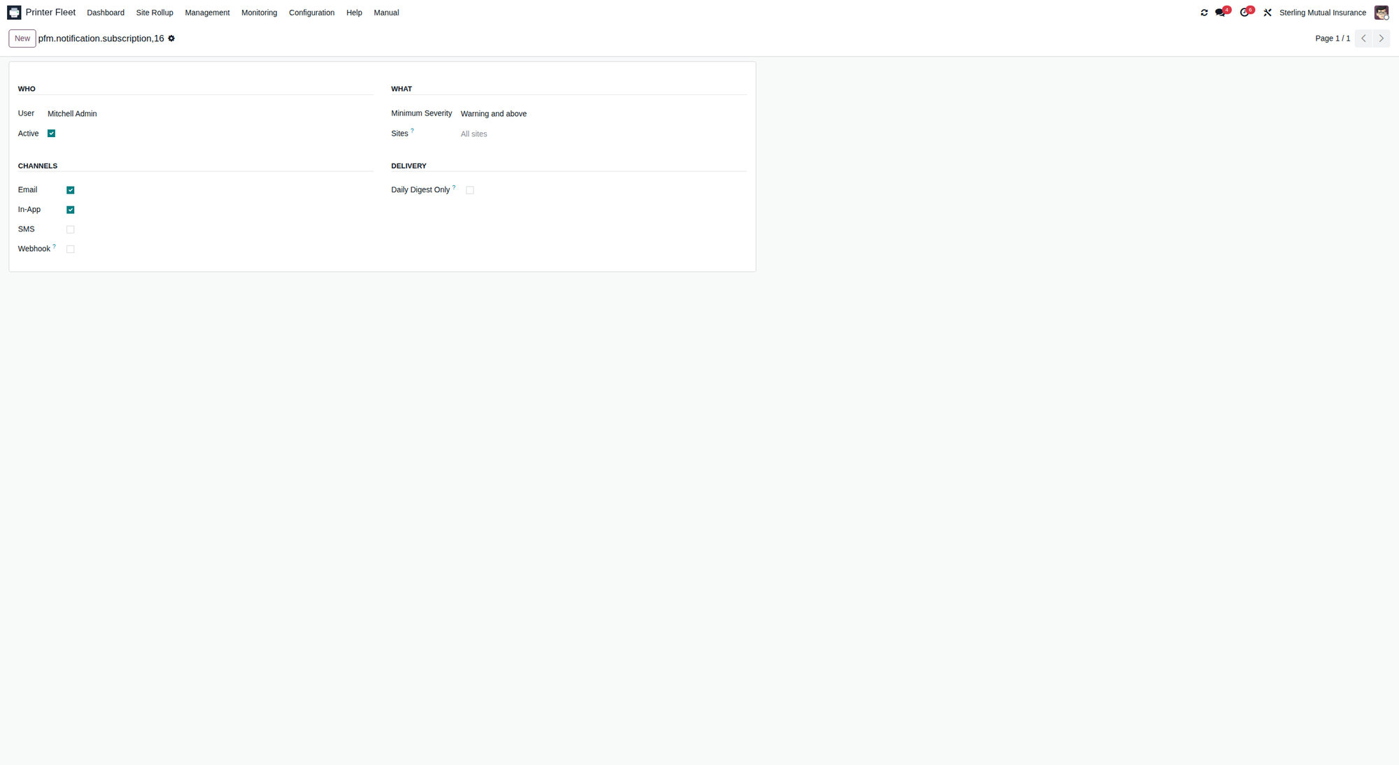 My notifications subscription form